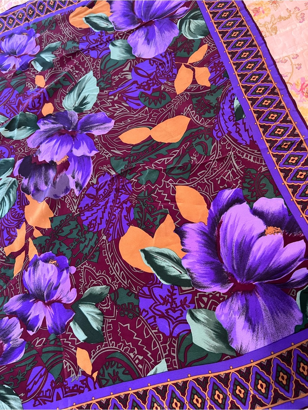 Vintage Bill Blass Purple Floral Silk Scarf Large Square Designer - Picture 3 of 6